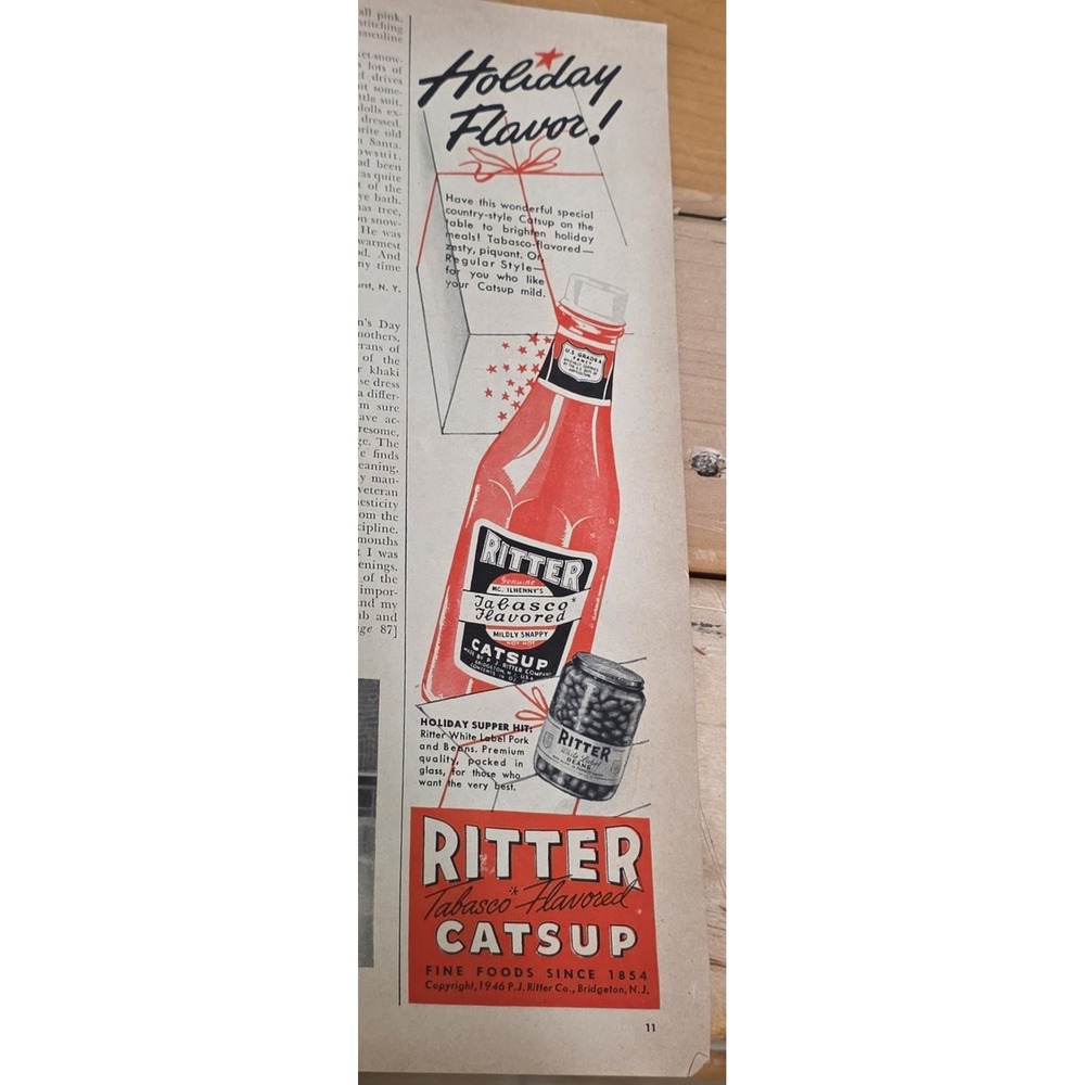 Vintage 1946 Ritter Tabasco Flavored Catsup Print Ad Original 40s Food Ephemera